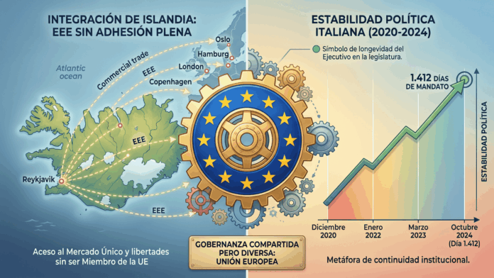 Islandia conectada comercialmente con Europa a través del Espacio Económico Europeo.