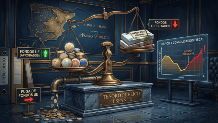 Representación conceptual del equilibrio entre inversión europea y disciplina fiscal.