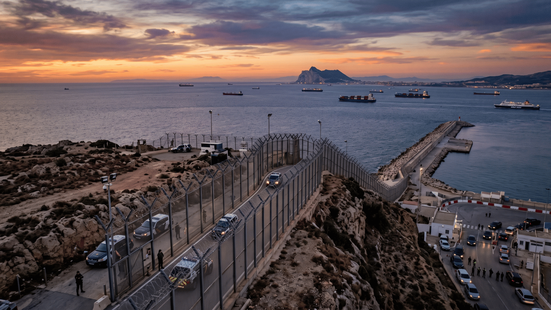 Valla fronteriza de Ceuta junto al mar.