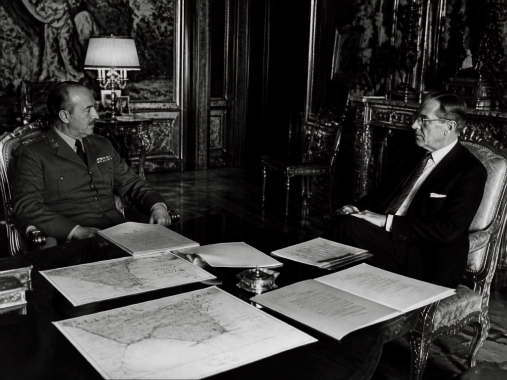 Recreación editorial de una conversación de Juan Carlos I en el Palacio de la Zarzuela sobre Ceuta y Melilla.