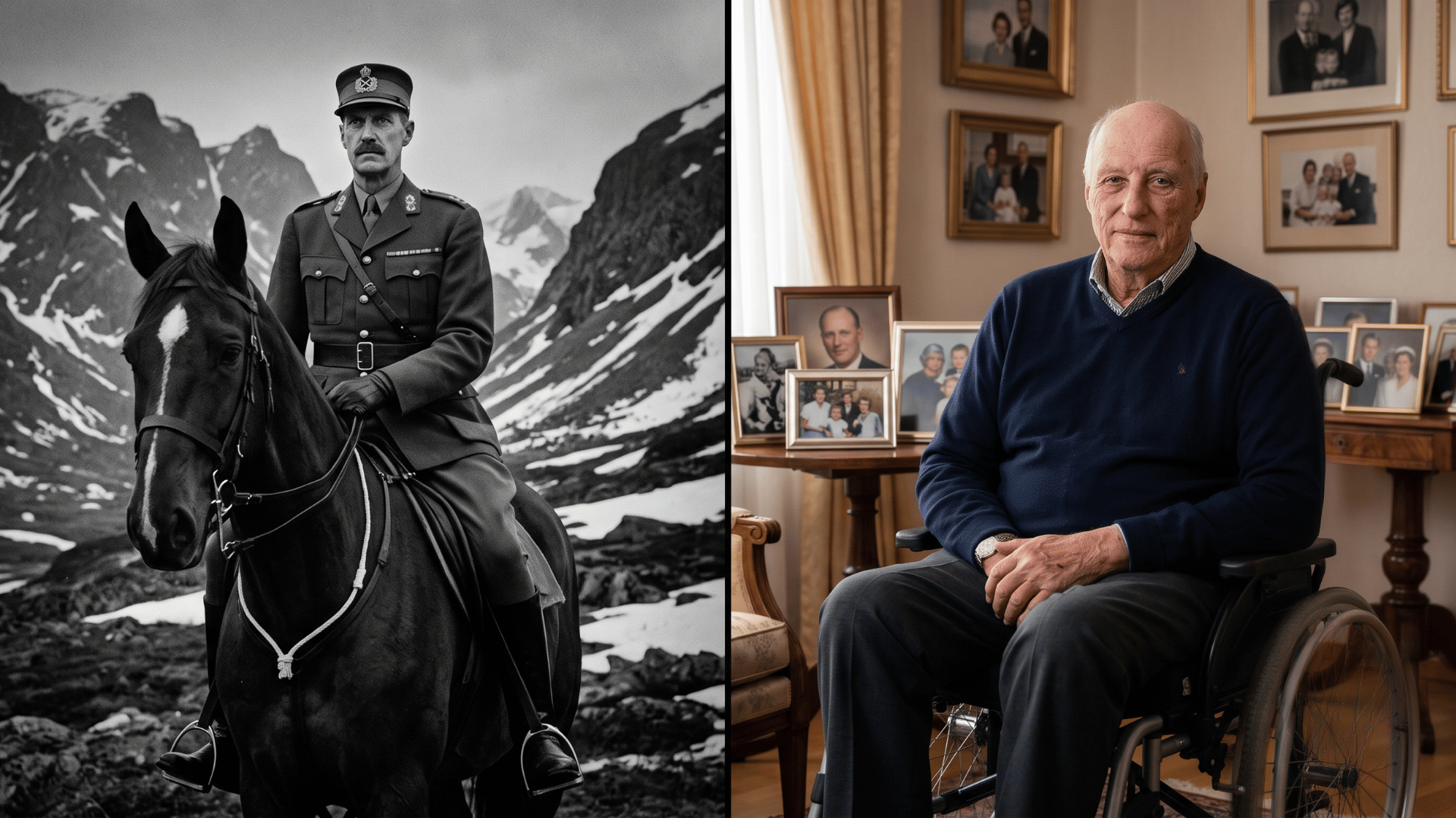 Montaje editorial sobre Haakon VIII y la sucesión de Harald V en Noruega.