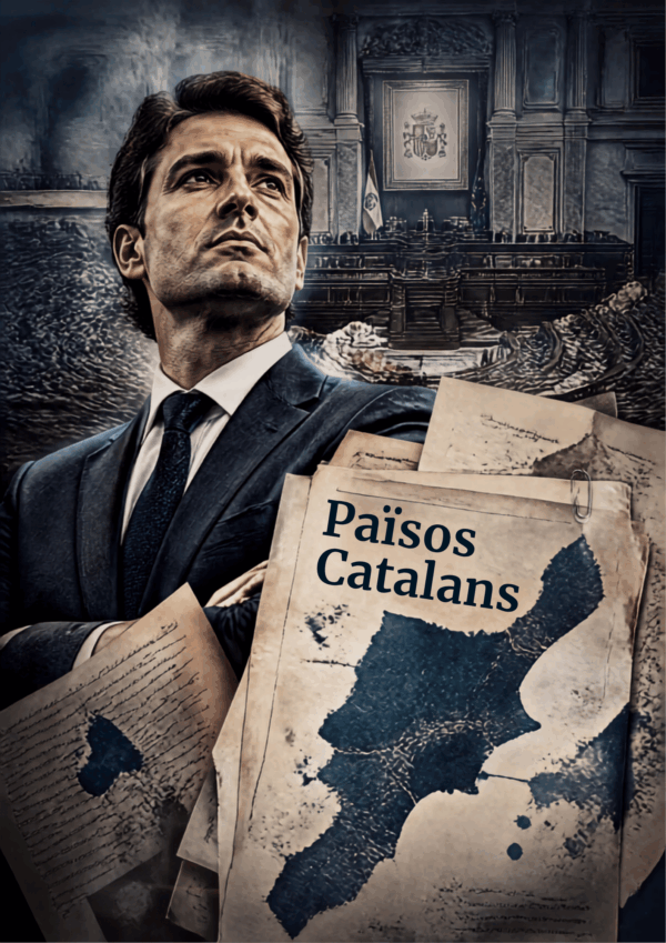 Recreación editorial de Joan Baldoví relacionada con el debate sobre el pancatalanismo.