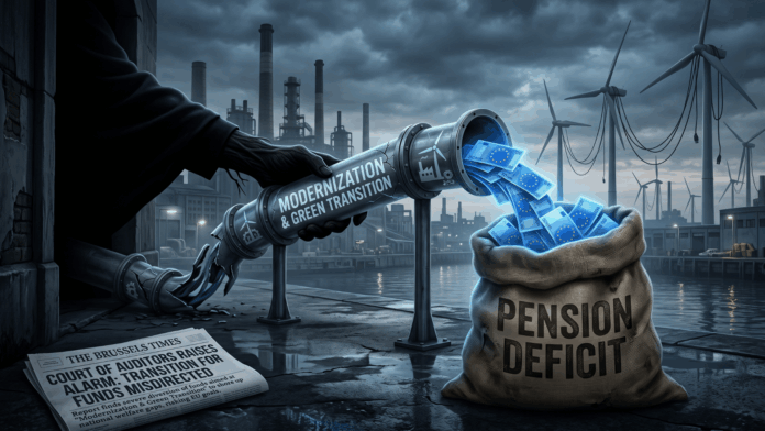 Fondos europeos y pensiones representados en una ilustración editorial sobre financiación pública.
