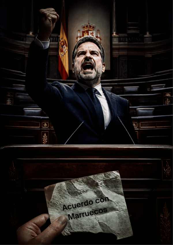 La imagen recrea una escena de denuncia política.