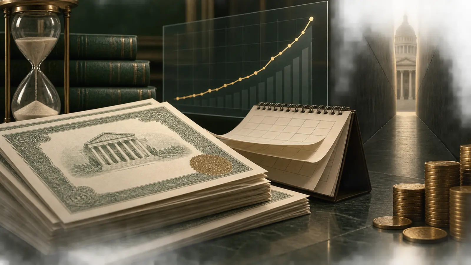 Calendario de vencimientos, bonos públicos y curva de tipos que representan la presión de refinanciación de la deuda.